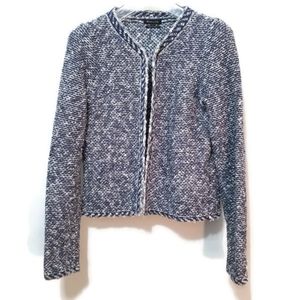 Massimo Dutti tweed blazer navy blue white sz S